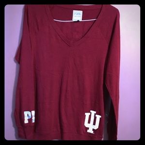 Pink Indiana college IU T-shirt V neck long sleeve